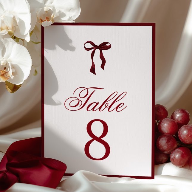 Tarjeta De Mesa Burgundy Bow Table Number (Subido por el creador)