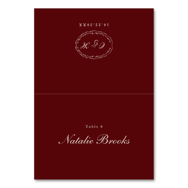 Tarjeta De Mesa Burgundy Folded Wedding Place Card (Anverso)