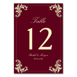Tarjeta De Mesa Burgundy Gold Baroque Wedding