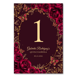 Tarjeta De Mesa Burgundy Gold Quinceanera