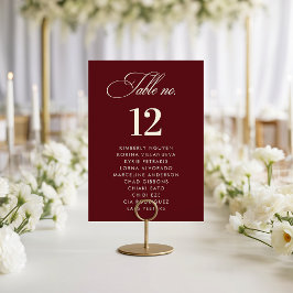 Tarjeta De Mesa Burgundy Ivory Seating Chart Names Wedding Sign