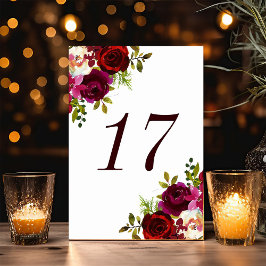 Tarjeta De Mesa Burgundy Marsala Boda Floral Número de cuadro