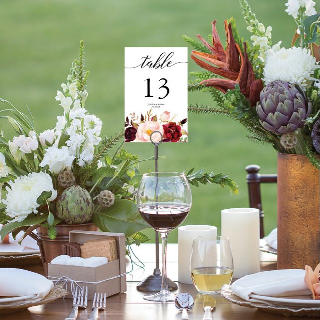 Tarjeta De Mesa Burgundy Marsala Boda Números de tabla (Subido por el creador)