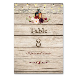 Tarjeta De Mesa Burgundy Marsala Floral Lantern Wood Table Number