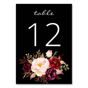 Tarjeta De Mesa Burgundy Marsala y Pink Floral 3- Negro