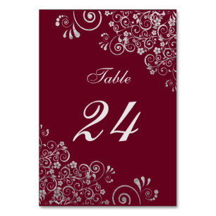 Tarjeta De Mesa Burgundy Moderno y Remolino Floral Gris