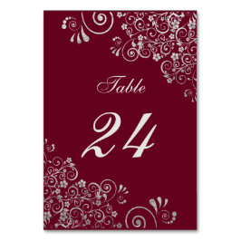 Tarjeta De Mesa Burgundy Moderno y Remolino Floral Gris