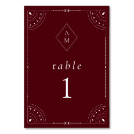 Tarjeta De Mesa Burgundy Oscuro Luna y Estrellas Celestiales