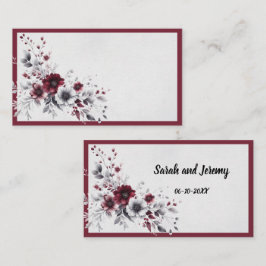 Tarjeta De Mesa Burgundy Profundo Floral Acuarela Gris Plateado Pe