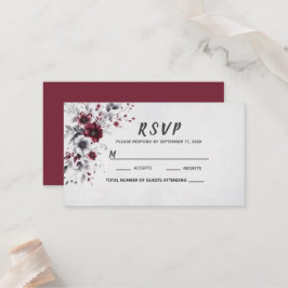 Tarjeta De Mesa Burgundy Profundo Gris Plateado Acuarela Floral Pe