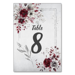 Tarjeta De Mesa Burgundy Profundo Gris Plateado Acuarela Floral Pe