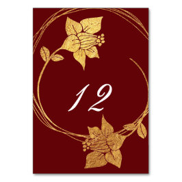 Tarjeta De Mesa Burgundy Red Gold Wreath número de tabla vertical