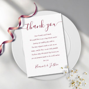 Tarjeta De Mesa Burgundy Signature Script Agradecimiento de Boda