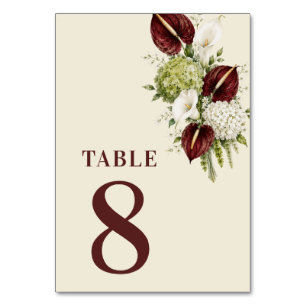 Tarjeta De Mesa Burgundy & Verde Salvia Floral Mesa 8 Boda