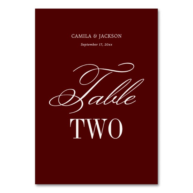 Tarjeta De Mesa Burgundy Wedding  (Anverso)