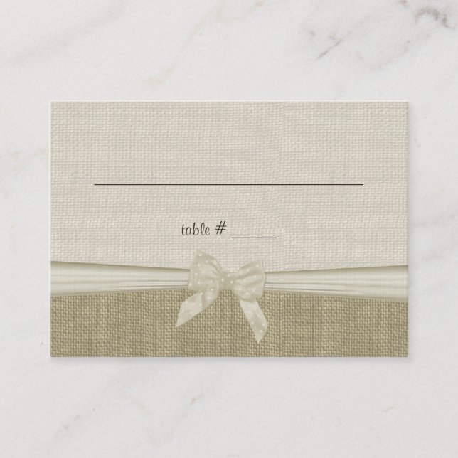 Tarjeta De Mesa Burlap y Bow Rustic Country Soportes Card (Anverso)