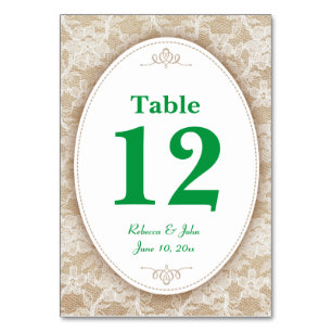 Tarjeta De Mesa Burlap y Lace y Green Table Number