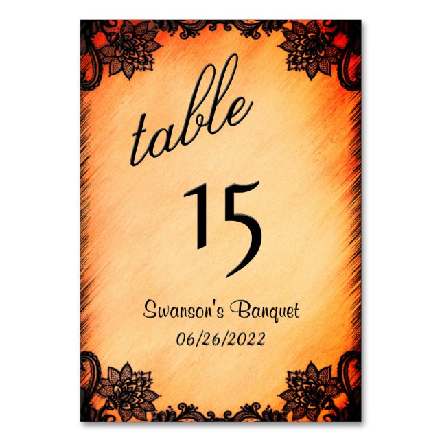 Tarjeta De Mesa Burnt Orange Lace Table Number  (Anverso)