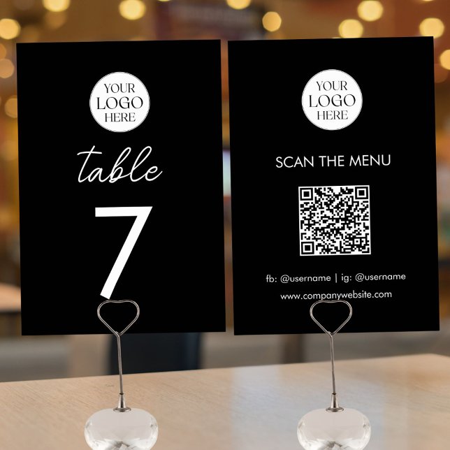 Tarjeta De Mesa Business Logo QR Code Menu Modern Minimalist (Front and Back)
