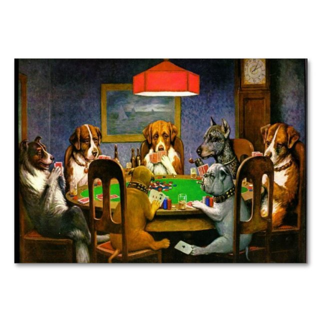 Tarjeta De Mesa C.M. Coolidge Dogs Jugando Poker (Anverso)