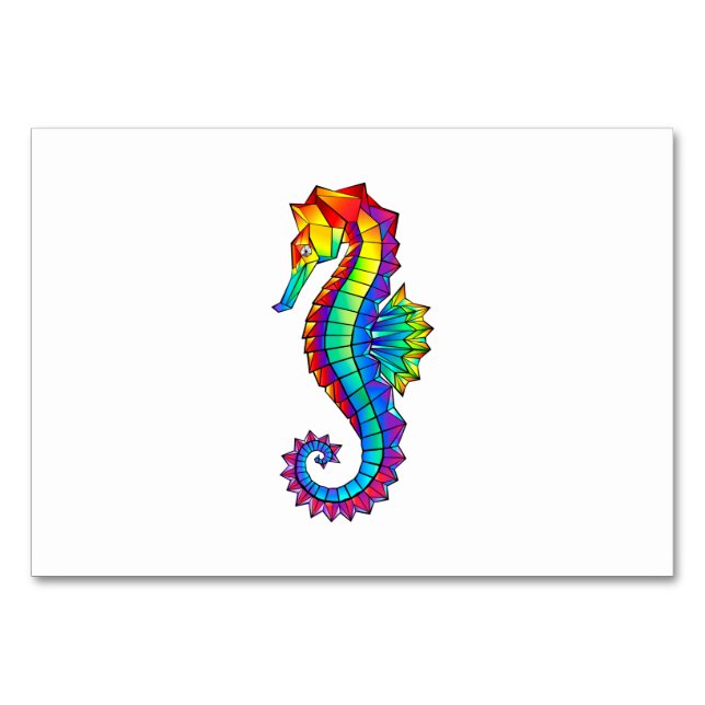 Tarjeta De Mesa Caballito de mar poligonal arcoíris (Anverso)