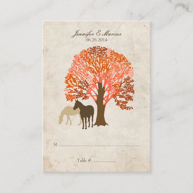 Tarjeta De Mesa Caballos de otoño naranja y marrón (Anverso)