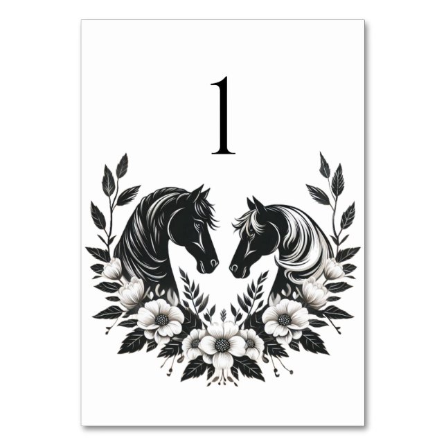 Tarjeta De Mesa Caballos y flores de bodas rurales (Anverso)