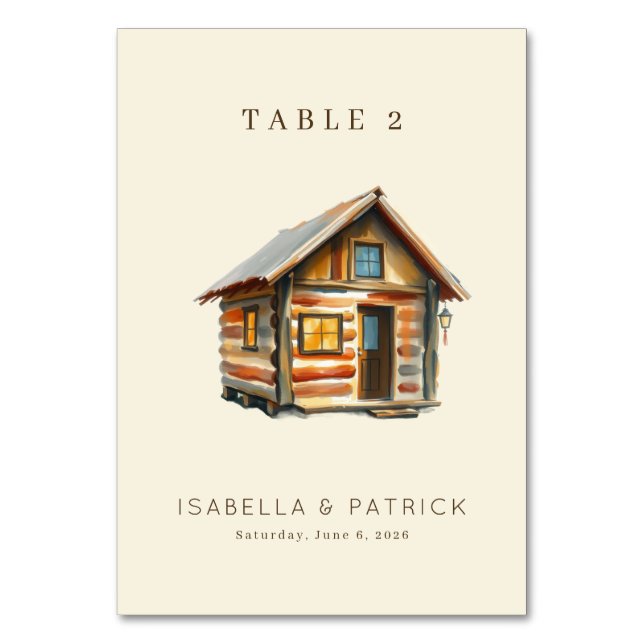 Tarjeta De Mesa Cabaña Acogedora de Acuarela Marrón (Anverso)