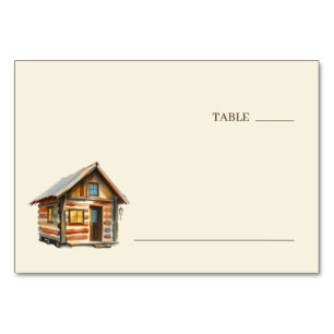Tarjeta De Mesa Cabaña de troncos rústica acogedora acuarela