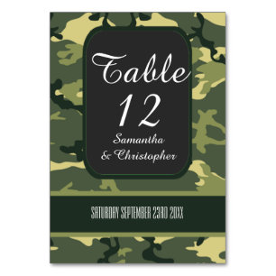 Tarjeta De Mesa Cacería verde o boda de camo militar