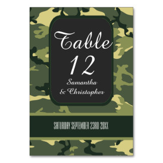 Tarjeta De Mesa Cacería verde o boda de camo militar