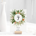 Tarjeta De Mesa Cactus Boda del Desierto Floral Número de tabla<br><div class="desc">Esta tarjeta cactus floral del desierto boda es perfecta para su moderno boda del desierto. El diseño se caracteriza por una caligrafía negra sencilla con vegetación rústica de cactus, plantas de aire, suculentos y flores de cactus en marcos geométricos de arco sobre un fondo blanco y brillante clásico, que combina...</div>