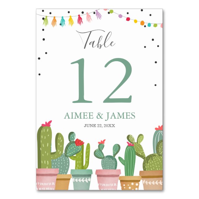 Tarjeta De Mesa Cactus Boda Rustic Fiesta Table Number Card (Anverso)