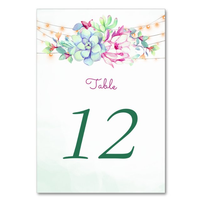 Tarjeta De Mesa Cactus Suculum String Light Table Number Cards (Anverso)