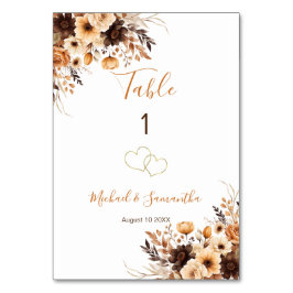 Tarjeta De Mesa Cae en matrimonio rústico marrón y marfil Rosa de