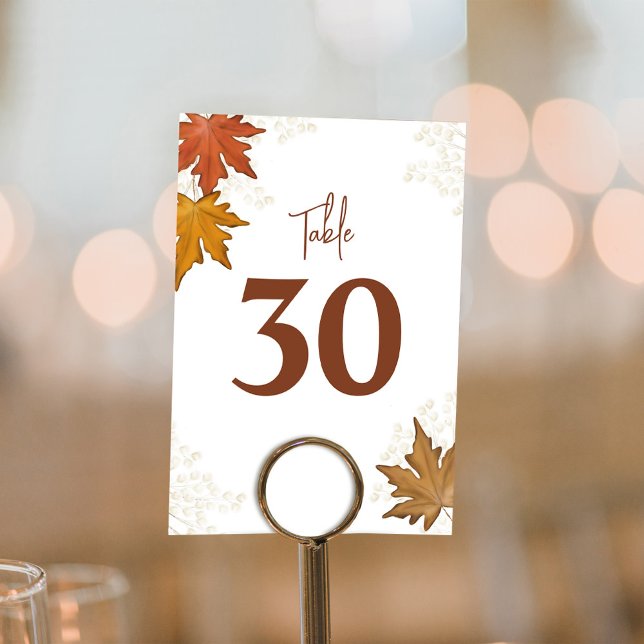 Tarjeta De Mesa Caer acuarela deja número de tabla Boda (Fall leaves watercolor autumn Wedding table numbers. )