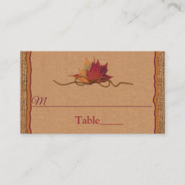 Tarjeta De Mesa Caer enamorada, hojas de otoño, Boda de Burlap