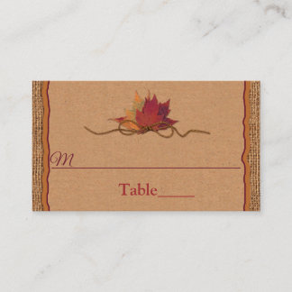 Tarjeta De Mesa Caer enamorada, hojas de otoño, Boda de Burlap