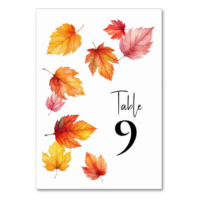 Tarjeta De Mesa Caer Sale del Número de Tabla Boda Otoño, (Anverso)