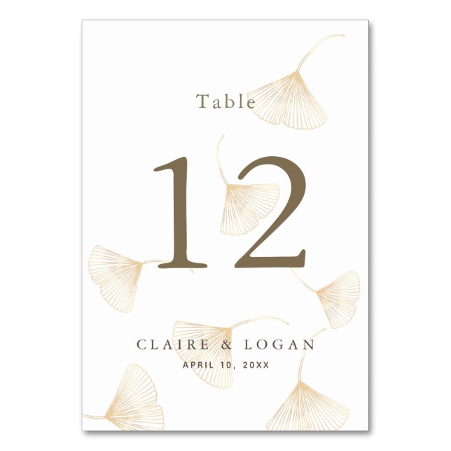 Tarjeta De Mesa Caída del Oro Ginkgo deja número de tabla Boda (Anverso)