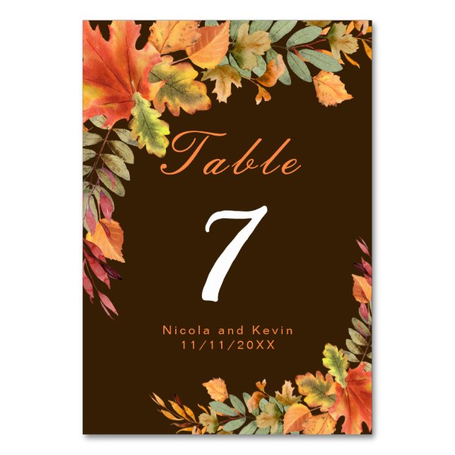 Tarjeta De Mesa Caída Rustica Otoño Sale Número de Tabla Boda (Anverso)