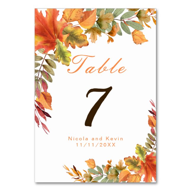 Tarjeta De Mesa Caída Rustica Otoño Sale Número de Tabla Boda (Anverso)