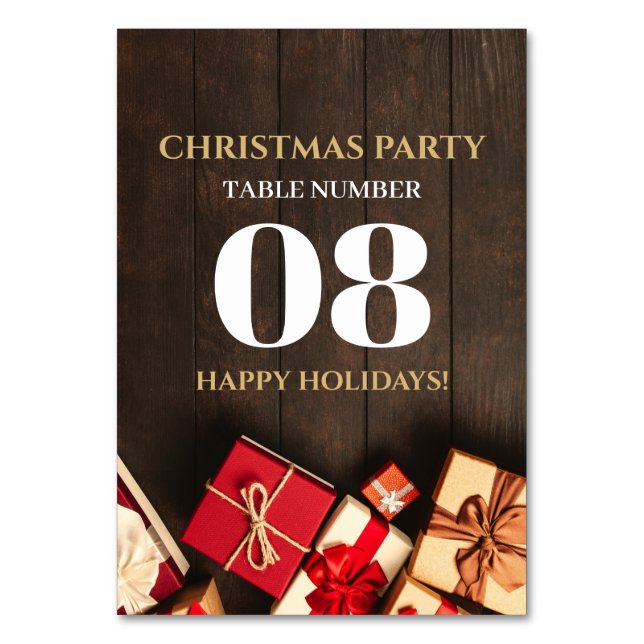 Tarjeta De Mesa Caja de Regalos Rústicos, Navidades (Anverso)