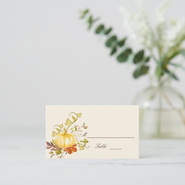 Tarjeta De Mesa Calabaza acuática otoño y hojas planas Boda (Anverso de pie)