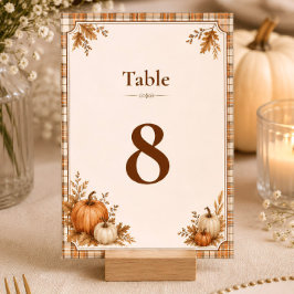 Tarjeta De Mesa Calabaza editable de otoño a cuadros Boda de otoño