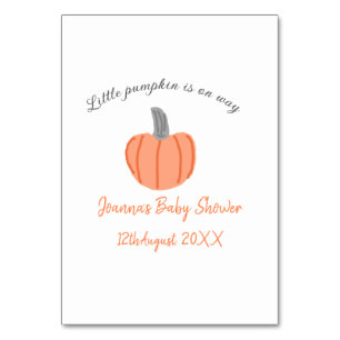 Tarjeta De Mesa Calabaza pequeña en camino ducha de bebé gris nara