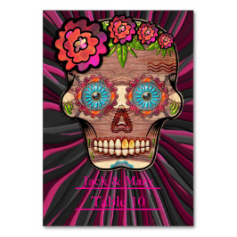 Tarjeta De Mesa Calavera de azúcar de aspecto de madera tallada co