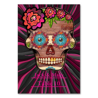 Tarjeta De Mesa Calavera de azúcar de aspecto de madera tallada co