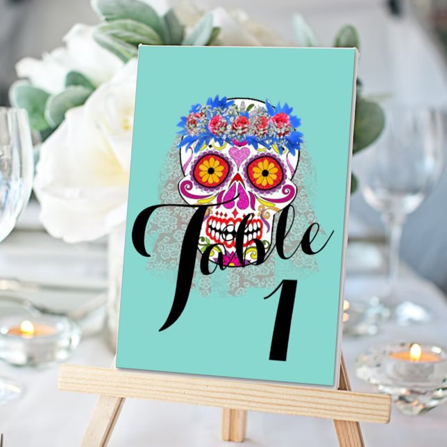 Tarjeta De Mesa Calaveras de azúcar de novia y de groom hasta la m (Subido por el creador)
