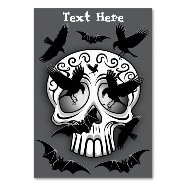 Tarjeta De Mesa Calaveras decorativas de Halloween (Anverso)